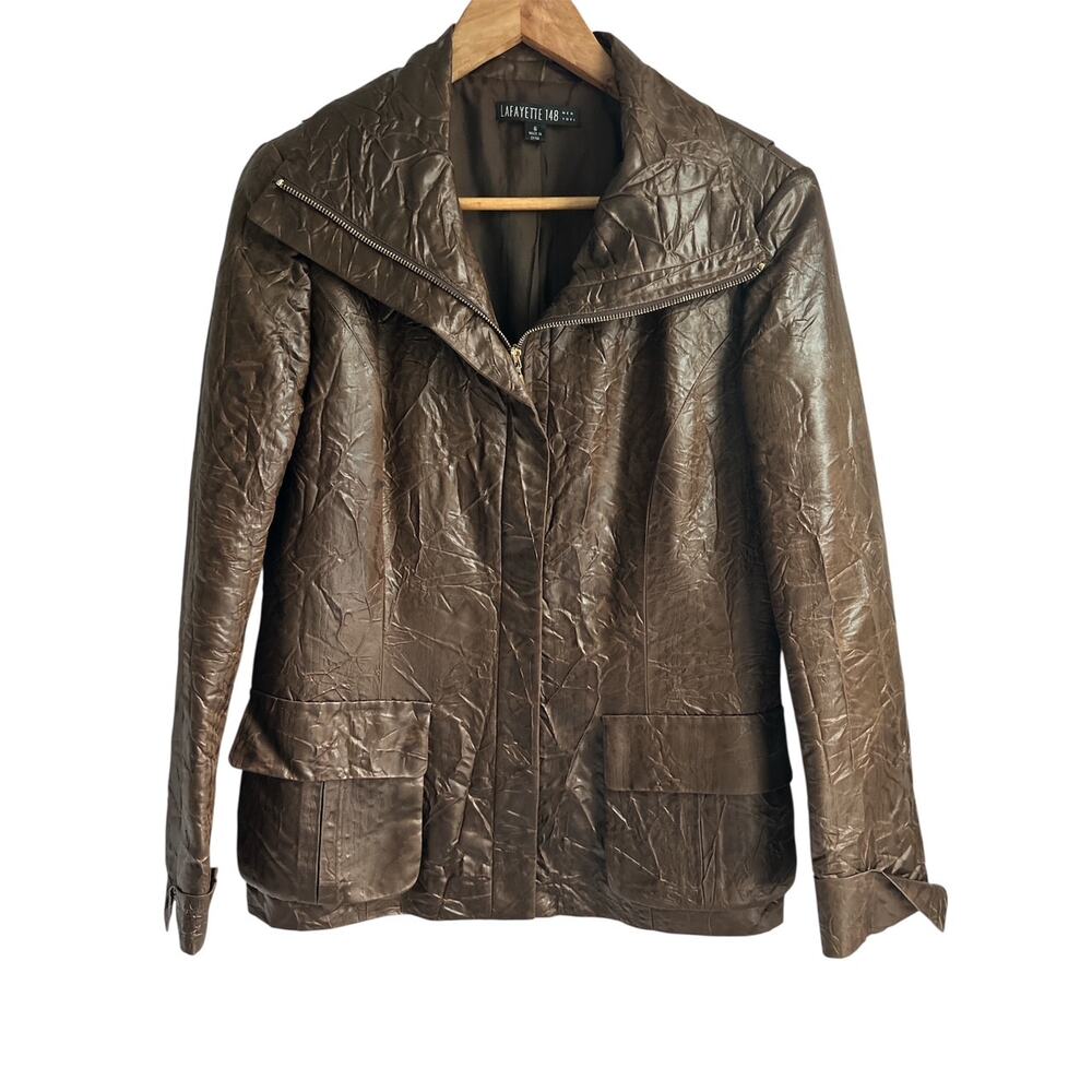 Lafayette 148 New York Women’s Size 6 Brown Crinkle‎ Bomber Jacket